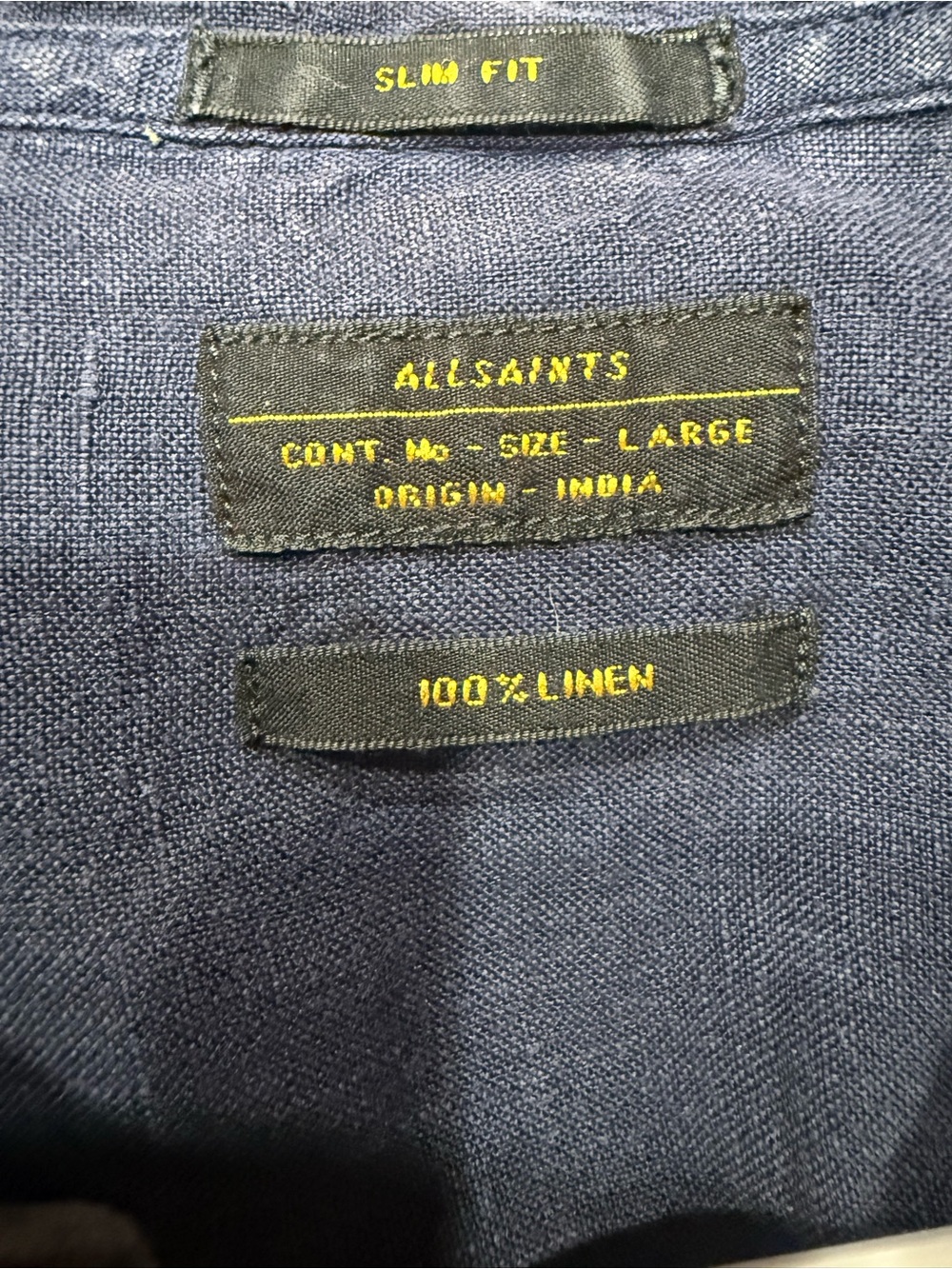 AllSaints 100% Linen Men's Slim Fit Jeans - Navy Blue